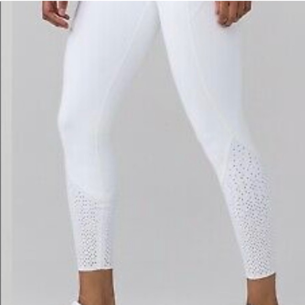 Lululemon white leggings 23” crop, laser cut detail, size 4